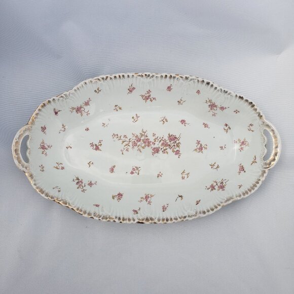 Antique Victoria Austria Pink Floral Gold Large Oval Serving Platter - Picture 1 of 8